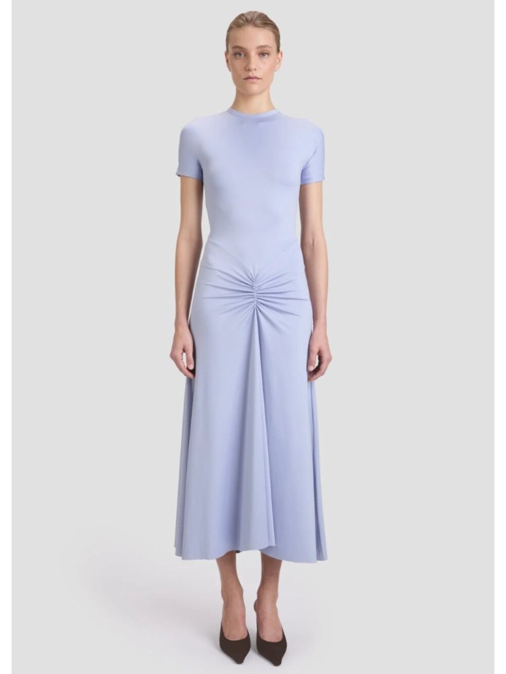 Victoria Beckham Gathered Waist Midi T-Shirt Dress Delphinium US 12 NWT - Picture 8 of 8